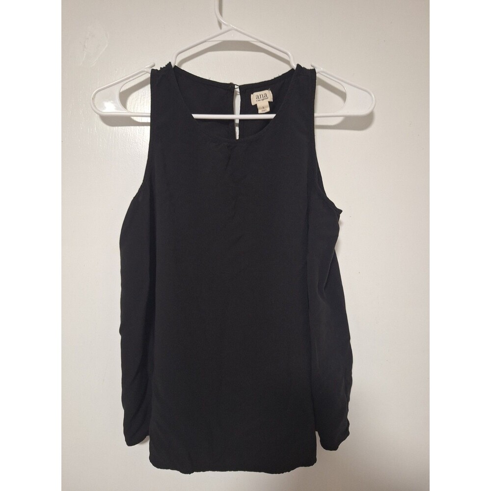 ANA Womens Size L Black Cold Shoulder Sleeveless Blouse Shirt Rayon Keyhole